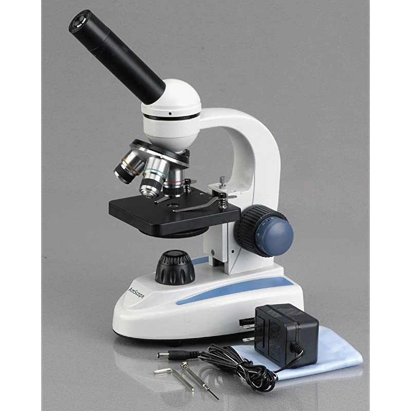 M158E Digital Cordless Compound Monocular Microscope WF10x Eyepiece 40x400x Magnification LED Illumination with Rheostat Brightfield SingleLens Condenser Coaxial Coarse and Fine Focus Plain Stage 110
