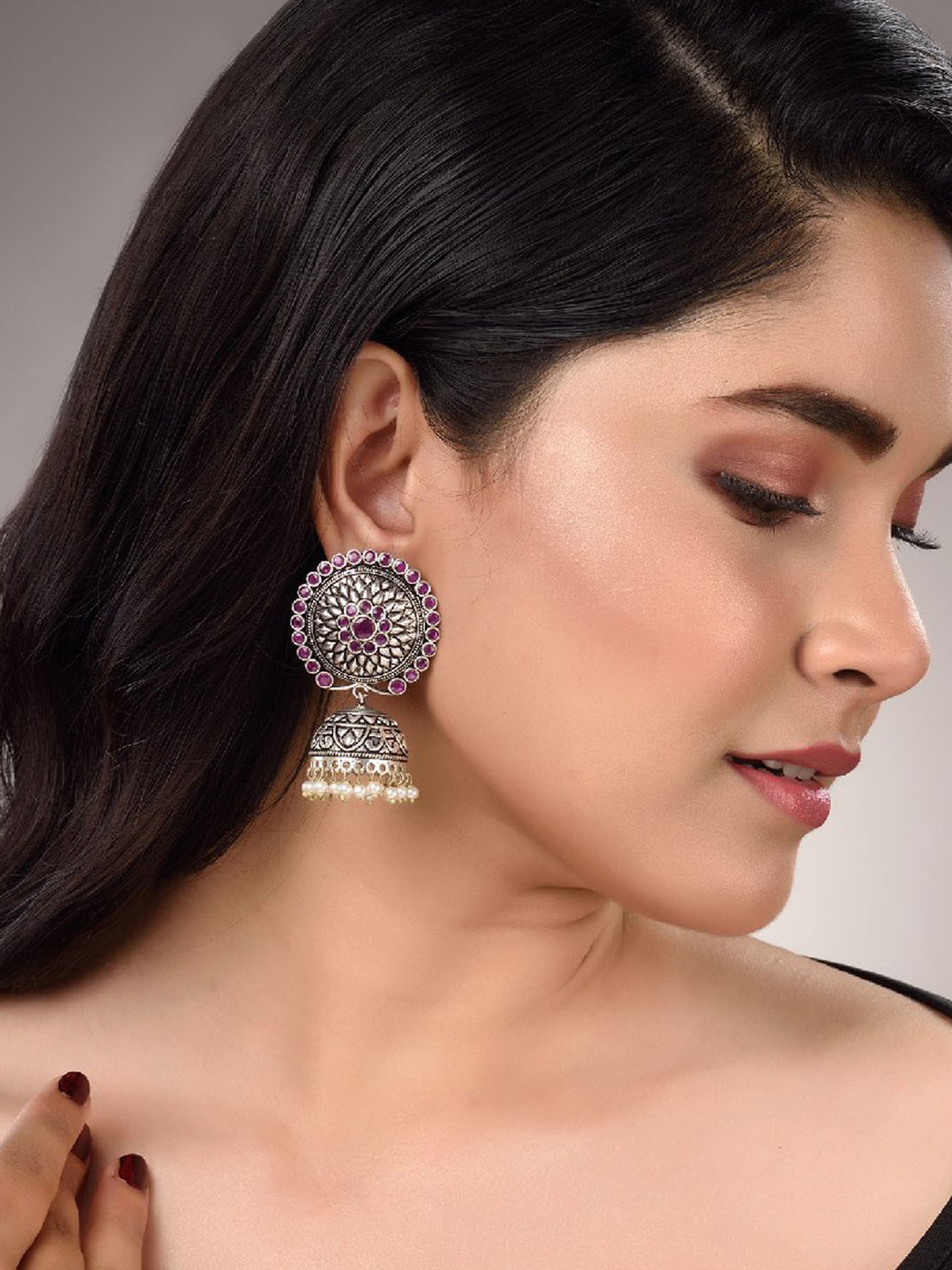 Saraf RS Jewellery Silver Plated Contemporary Jhumka Earrings