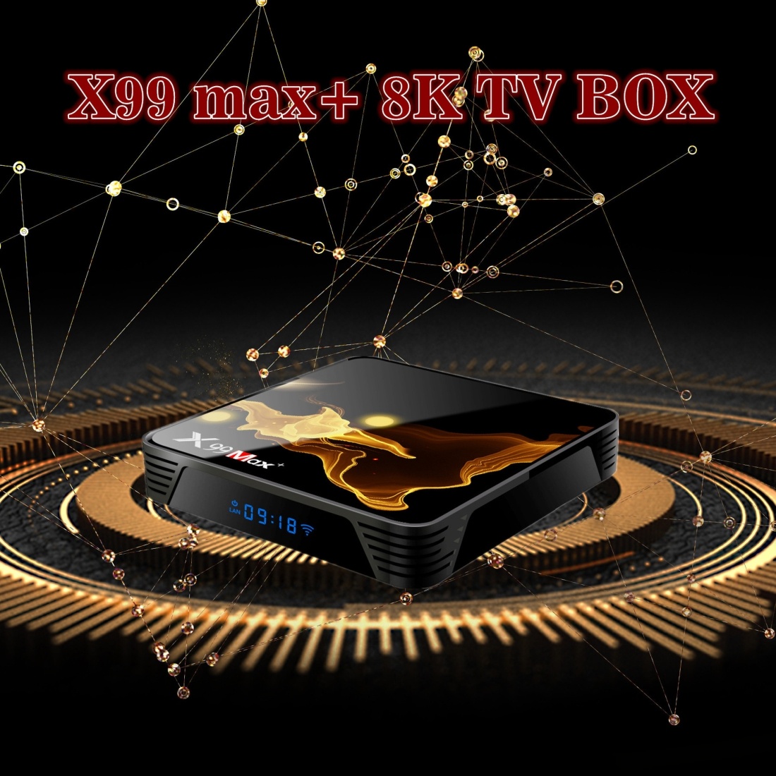 X99 Max+ 8K Smart TV Box, Android 9.0, Amlogic S905X3 Quad-Core Cortex-A55,4GB+32GB, Support LAN,