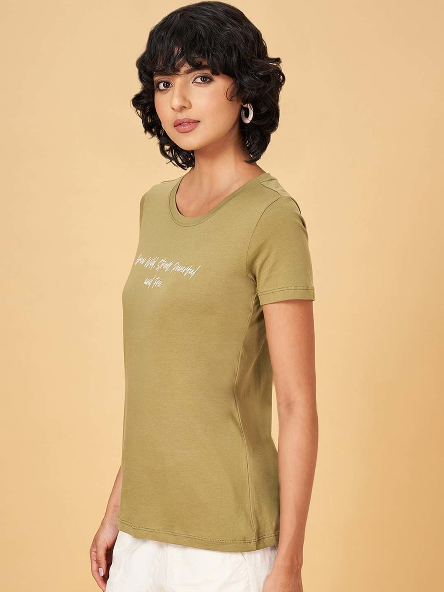 Honey by Pantaloons Green Cotton Printed T-Shirt