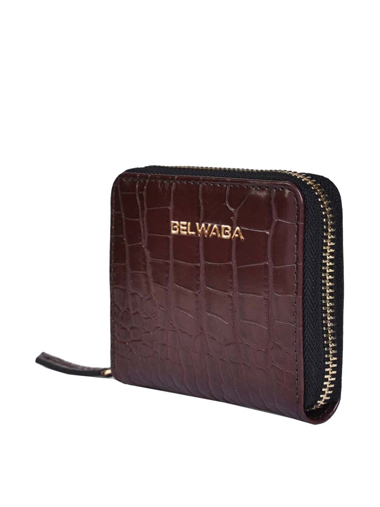 BELWABA Brown Textured Zip Around Wallet for Women