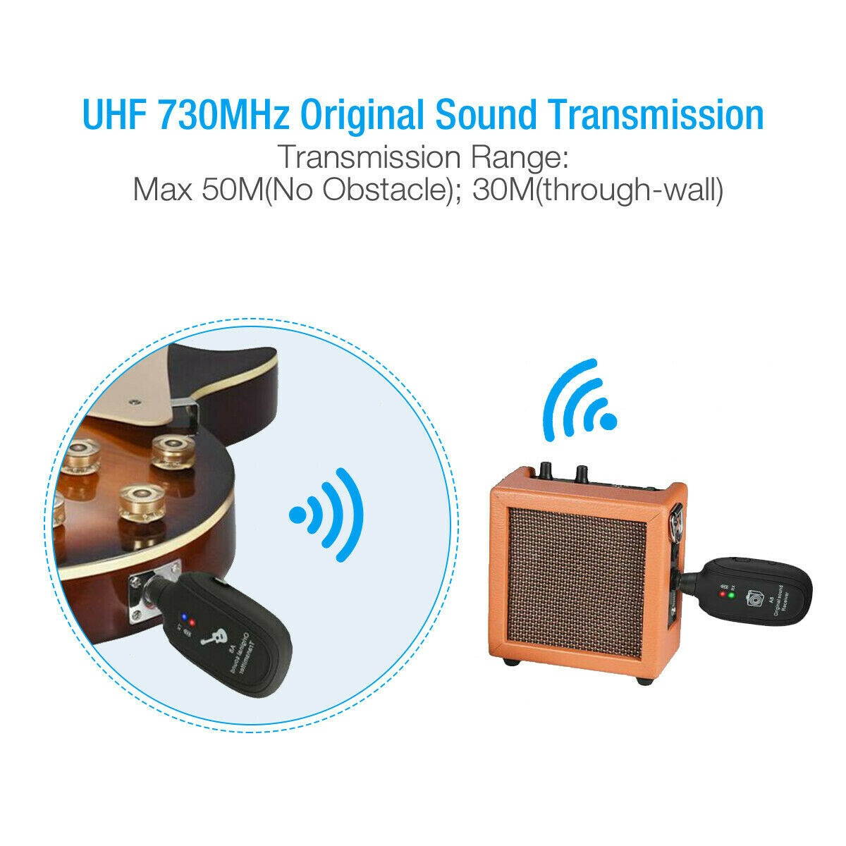 UHF Guitar Wireless System Transmitter  Receiver Kits  Rechargeable Battery US