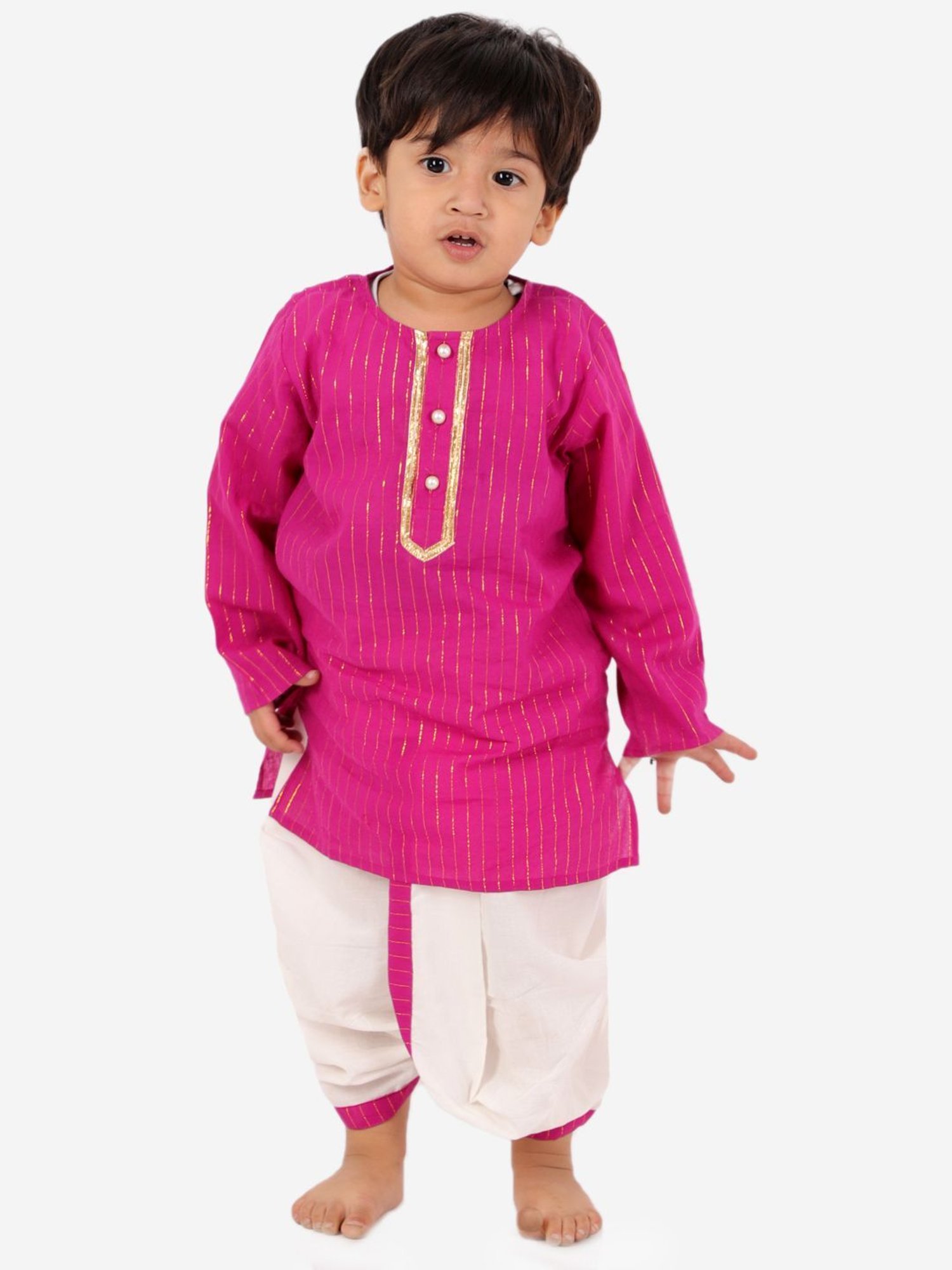 Little Bansi Kids Rani Cotton Striped Kurta Set