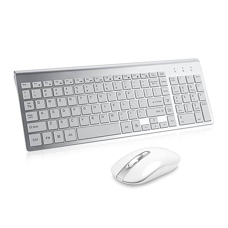 Wireless Keyboard Mouse Combo  Compact Full Size Wireless Keyboard and Mouse Set 24G UltraThin Sleek Design for Windows Computer Desktop PC Notebook Laptop Silver