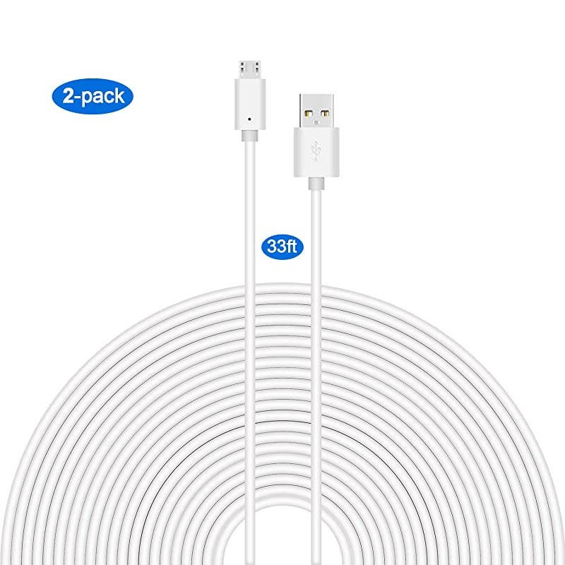 2-Pack 33Ft Power Extension Cable Charging Cord Compatible with Wyze Cam/Wyze Cam Pan, Blink XT Cam, Zmodo Cam, Furbo Dog, Arlo Q, Netvue Cam etc