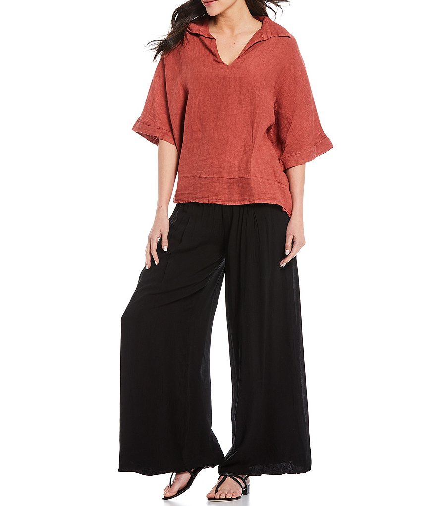 M Made in Italy Shirt Collar Linen Top