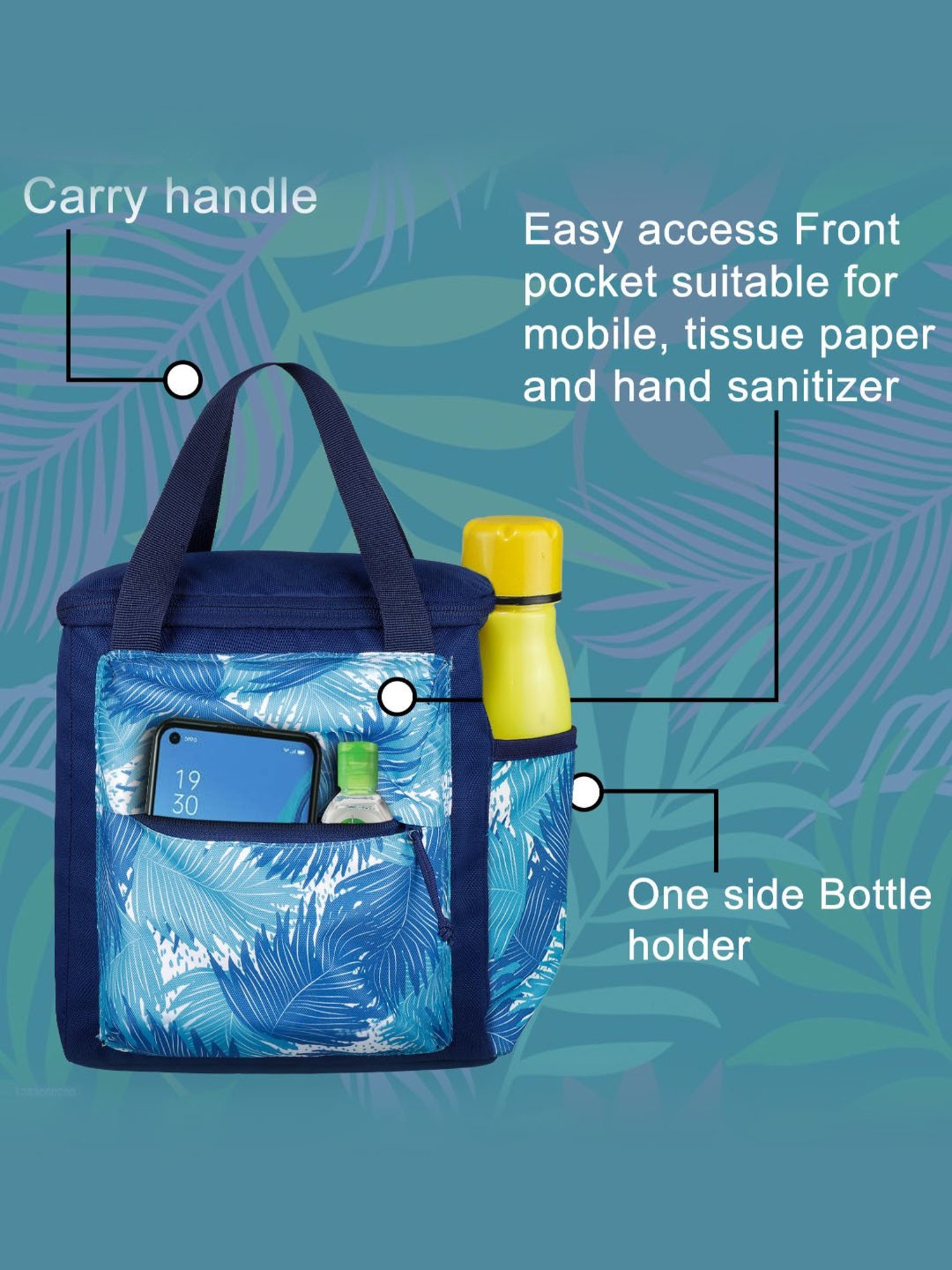 F Gear Hoover Aqua Blue Printed Medium Lunch Bag