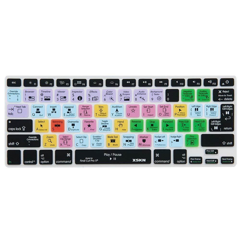 XSKN FCPX Shortcut Keyboard Skin, Final Cut Pro X 10 Silicone Keyboard Cover for Macbook Air 13, Macbook Pro 13 15 17, Retina (US & European ISO Keyboard)