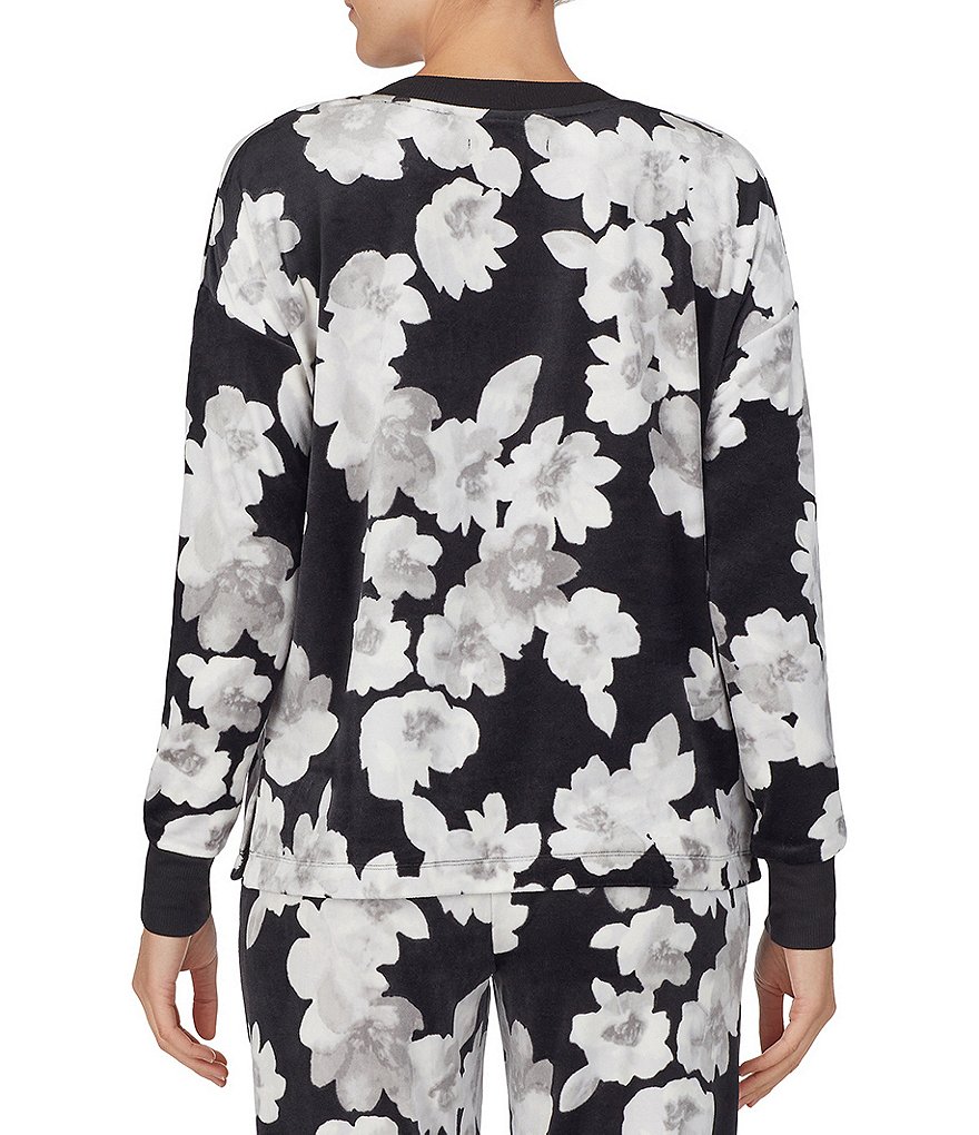 Donna Karan Sleepwear Floral Print Plush Lounge Top