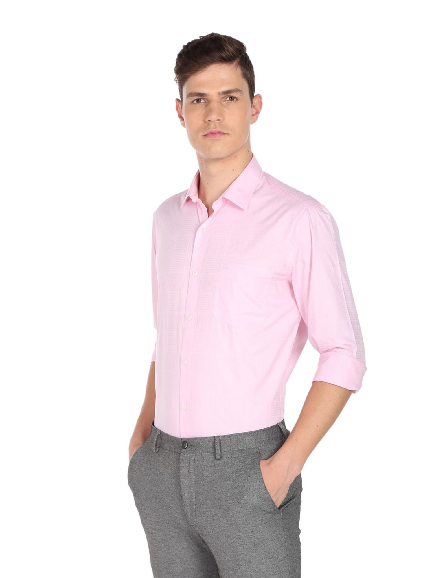 Arrow Medium Pink Cotton Slim Fit Texture Shirt