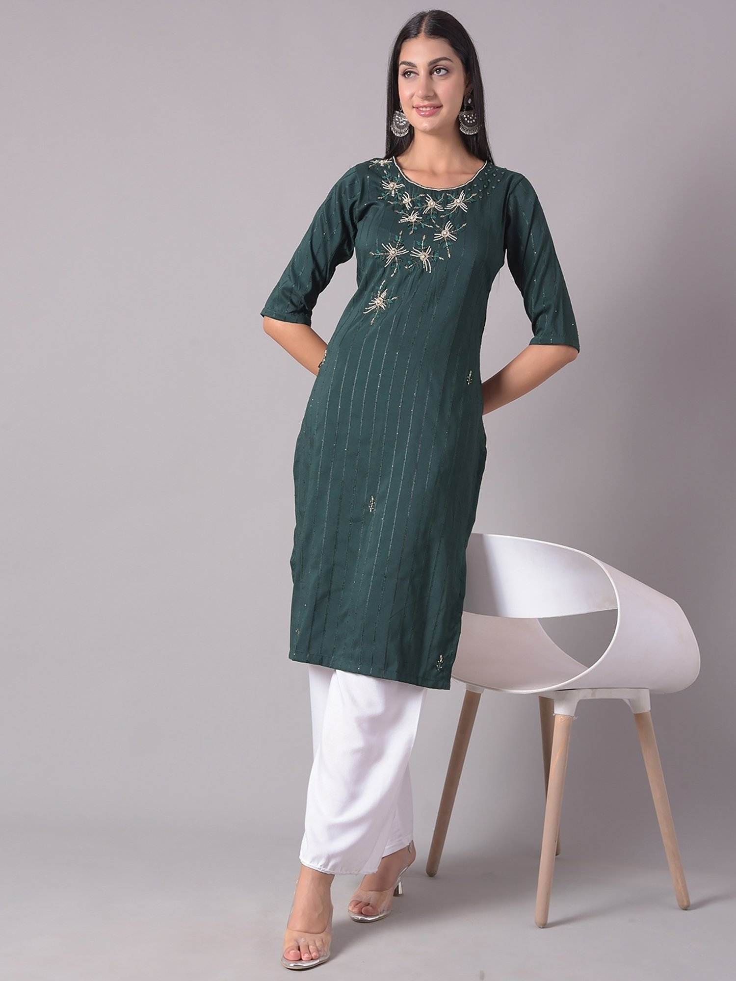 Dollar Missy Green Embellished Straight Kurta