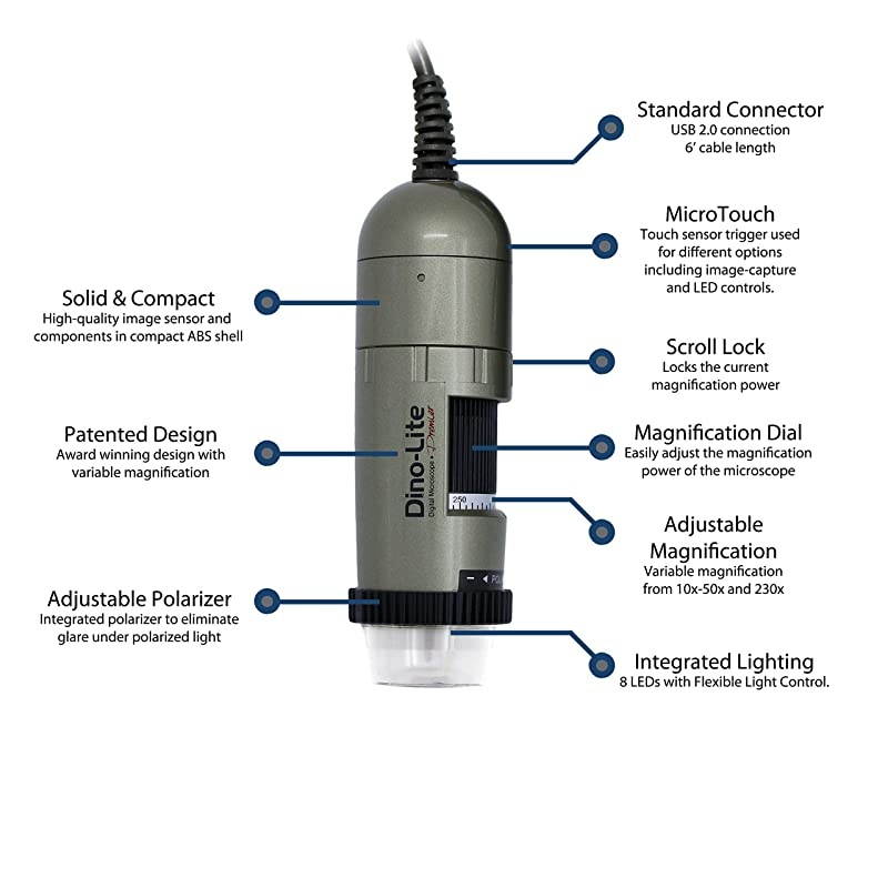 USB Digital Microscope AM4113ZT - 1.3MP, 10x - 50x, 220x Optical Magnification, Measurement, Polarized Light