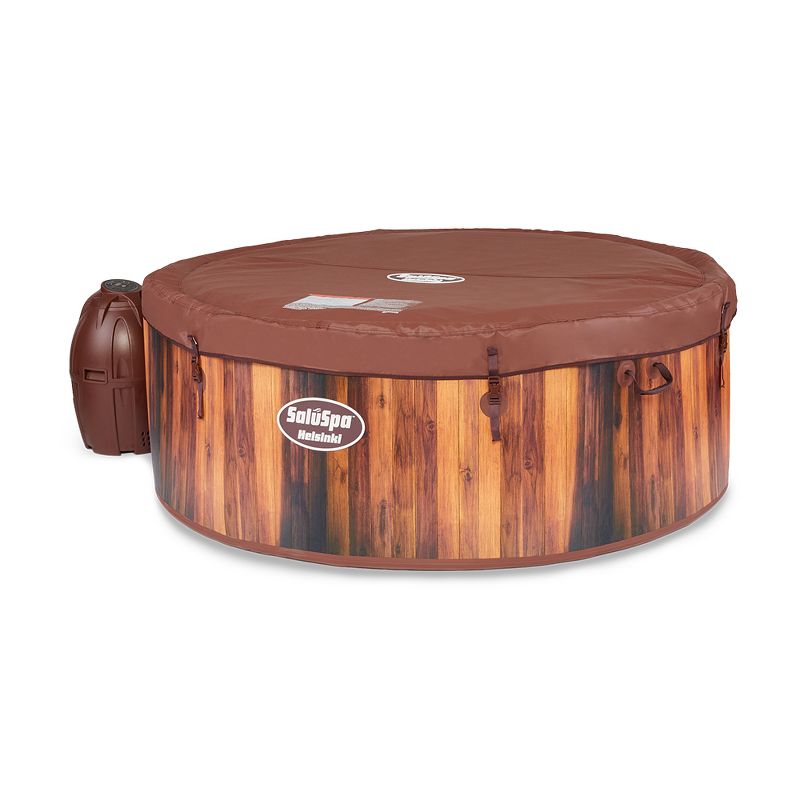 Bestway 54190E SaluSpa Helsinki 7 Person Portable Inflatable Round Hot Tub Spa with 81 Air Jets, Cover, Pump, and Integrated Filter, Wood Print