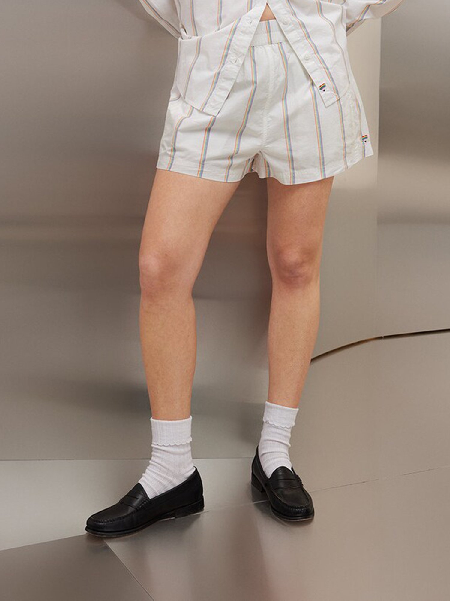 American Eagle Outfitters White Cotton Striped Shorts