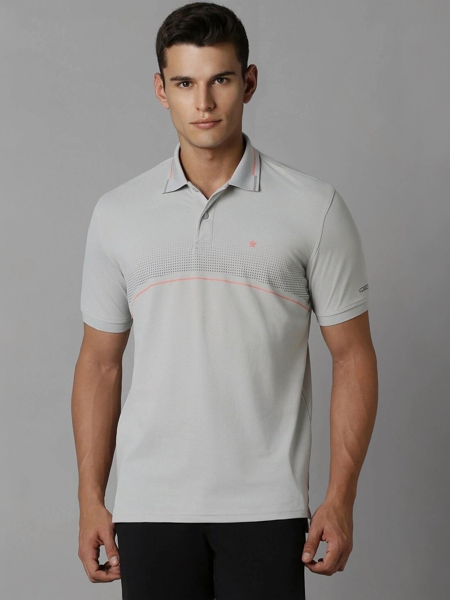 Louis Philippe Grey Regular Fit Self Pattern Polo T-Shirt
