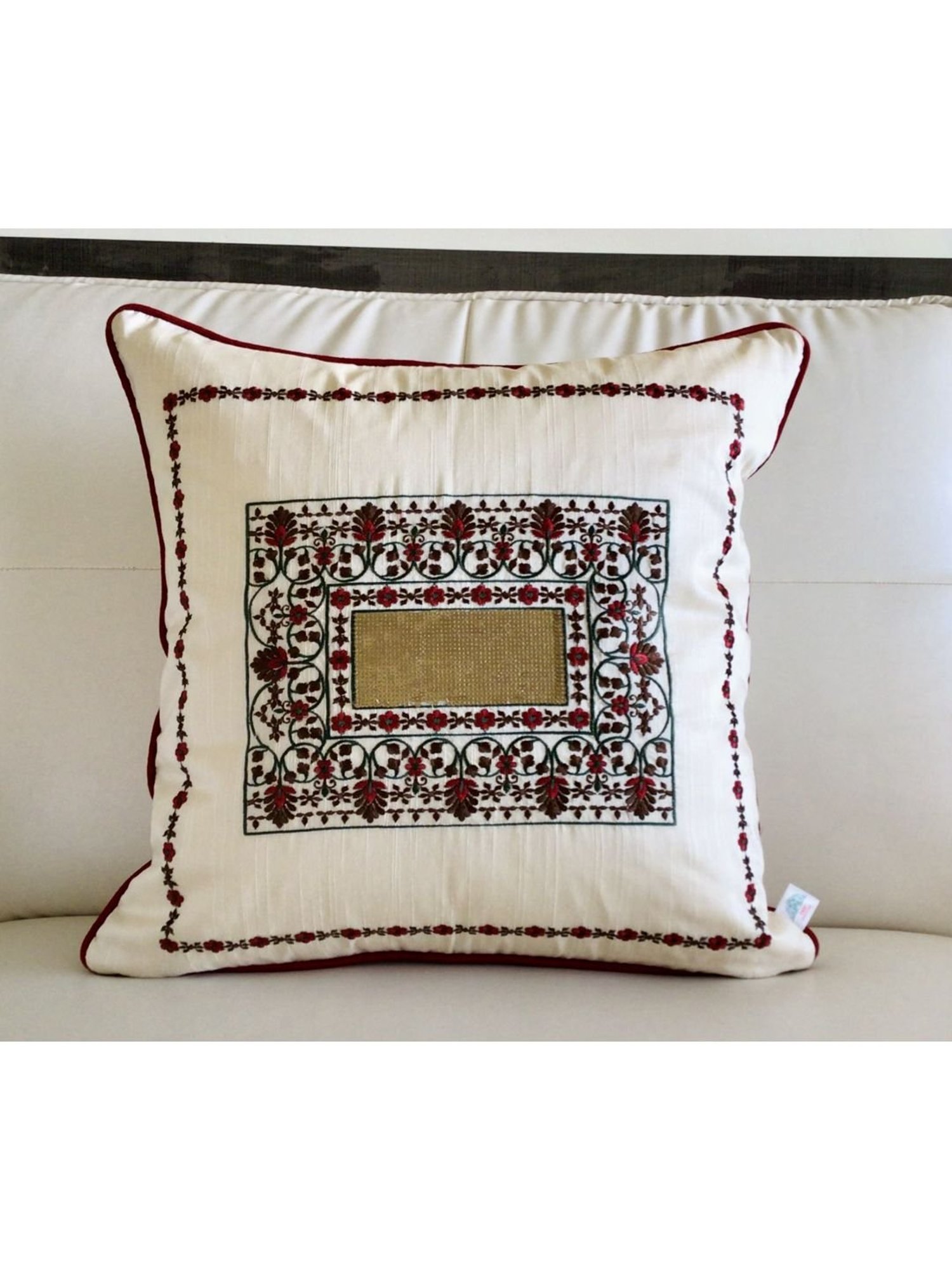 TARA Sparkling Homes Gold Embroidered Cotton Silk Cushion Cover - Set of 2