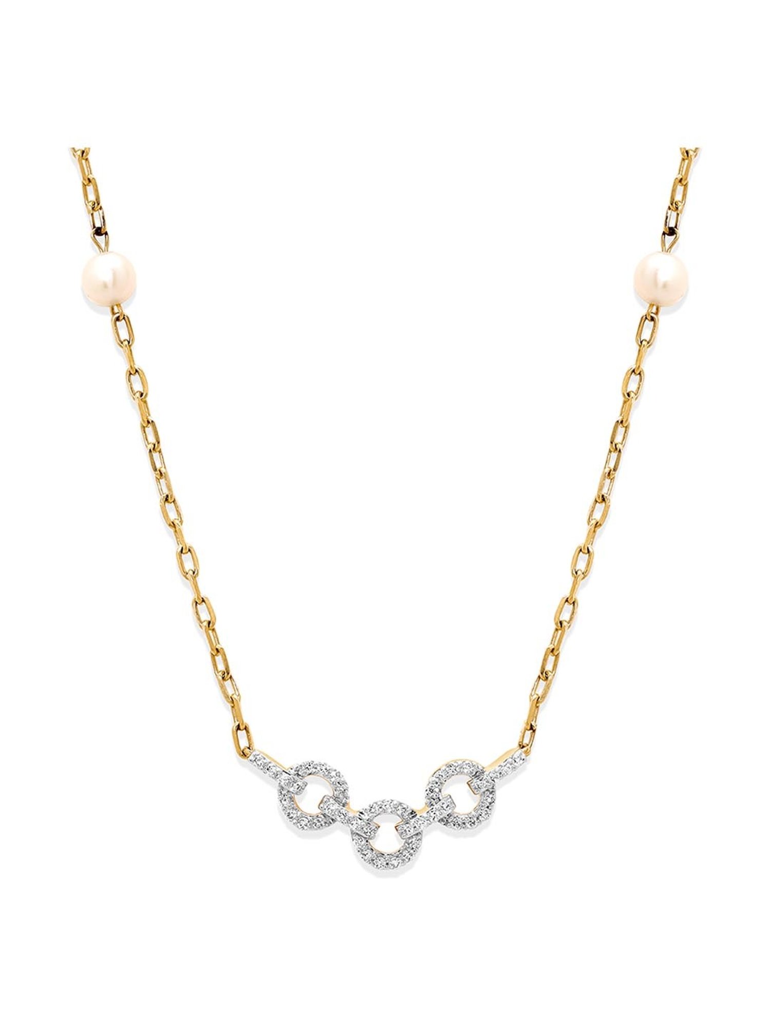 Mia by Tanishq Nature's Finest 14k Gold Diamond Interlocked Pearl Princess Necklace for Women