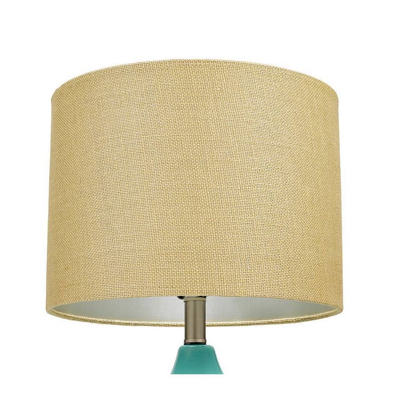 26.5" Quilted Ceramic Table Lamp with Natural Linen Drum Shade Aqua Blue - Cresswell Lighting