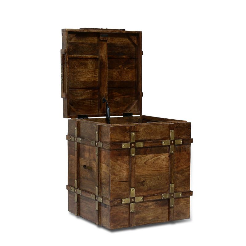 Tucker Handcrafted Boho Wood Storage Trunk Natural/Brass - Christopher Knight Home
