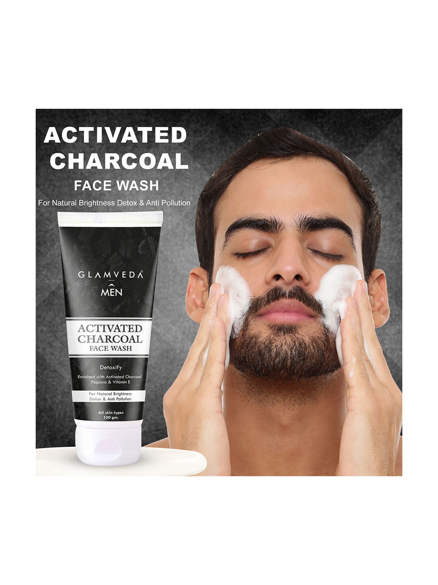 Glamveda Men Activated Charcoal Detox Face Wash - 100 gm