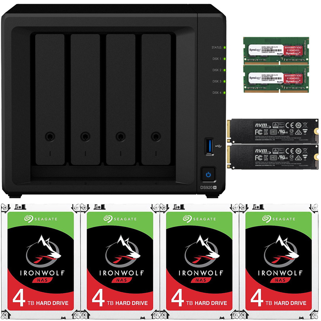 Synology DS920+ DiskStation with 4GB RAM and 24TB (4 x 6TB) of Seagate Ironwolf NAS Drives and 2TB (2x1TB) NVMe Cache Fully Assembled and Tested By CustomTechSales