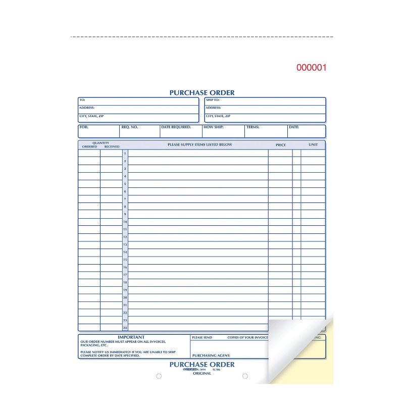 Rediform Purchase Order Book 8 1/2 x 11 Letter Two-Part Carbonless 50 Sets/Book 1L146