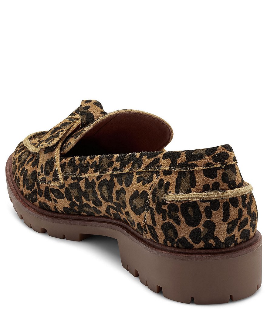Lucky Brand Tamio Leopard Print Leather Knot Bow Detail Lug Sole Loafers