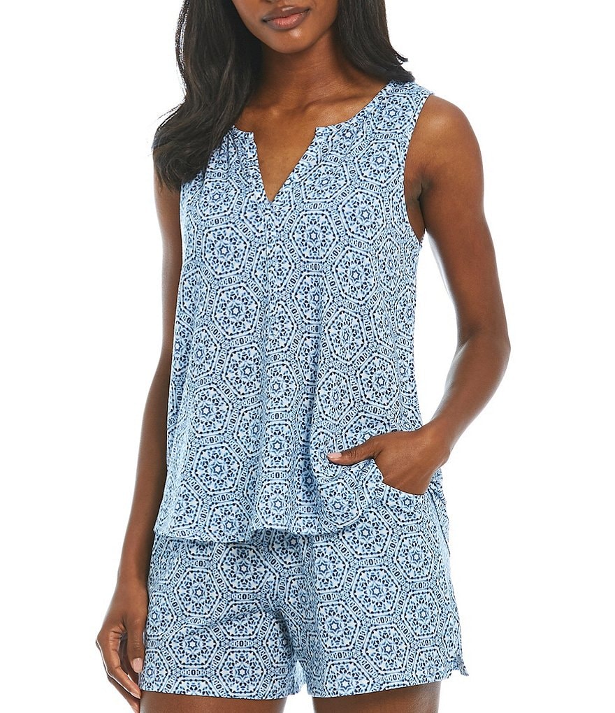 Nottibianche Mosaic Medallion Printed Shelf Bra Jersey Knit Coordinating Sleep Tank