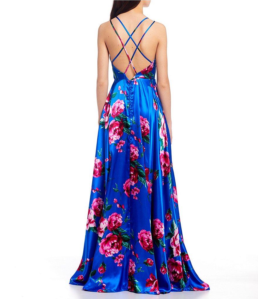 Dear Moon Double Strap Side Slit Silky Floral Long Dress