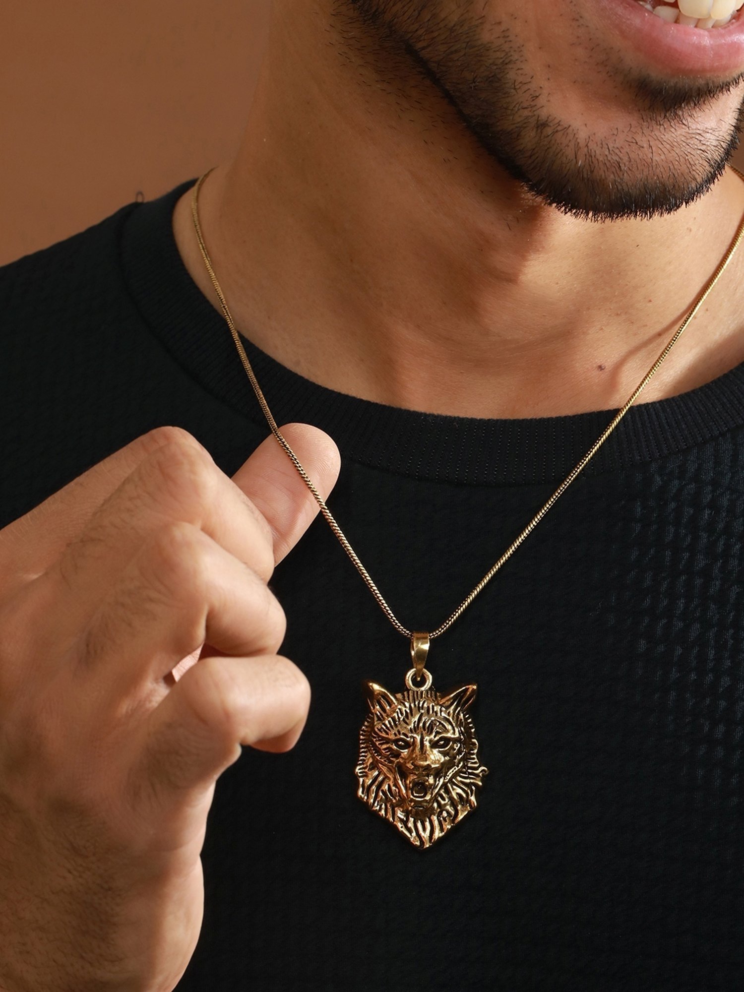 Bold by Priyaasi Roaring Lion Black Casual Pendant With Chain for Men