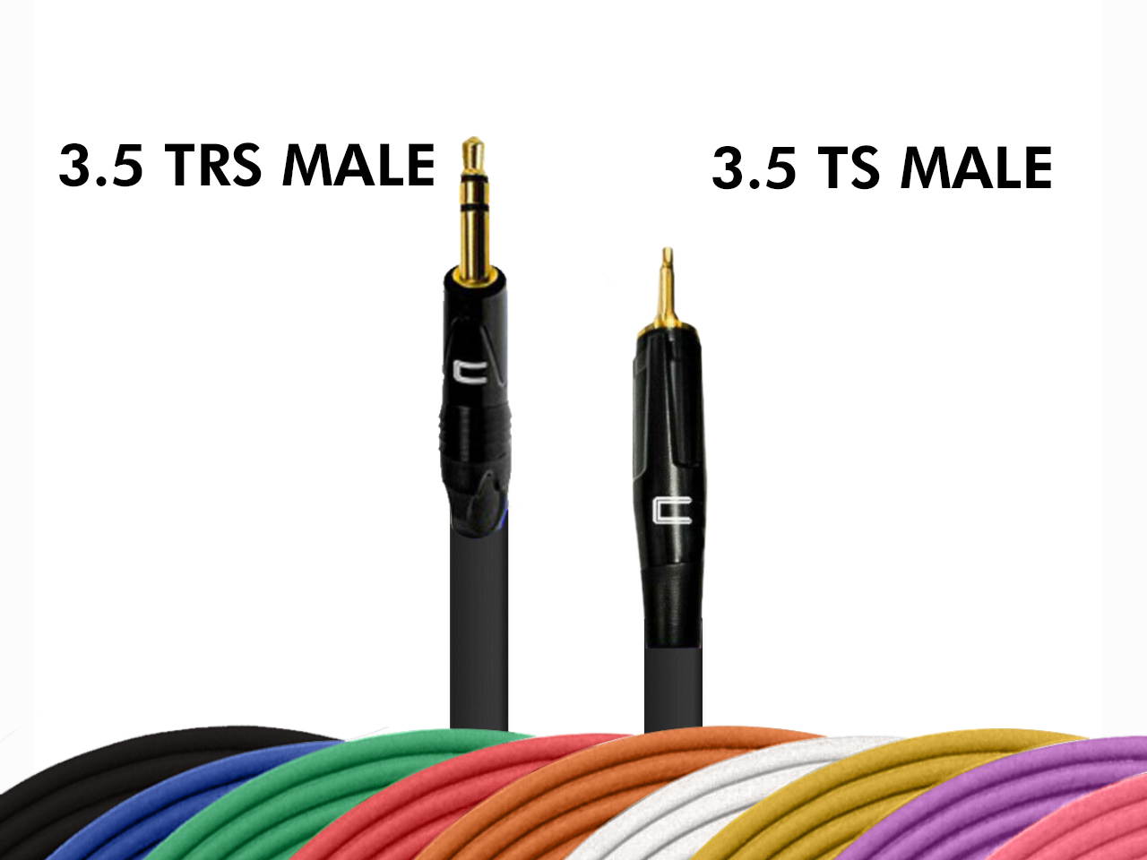 3.5 TS Unbalanced Premium Mono Premium Audio Cable - Custom Length, Color Cord