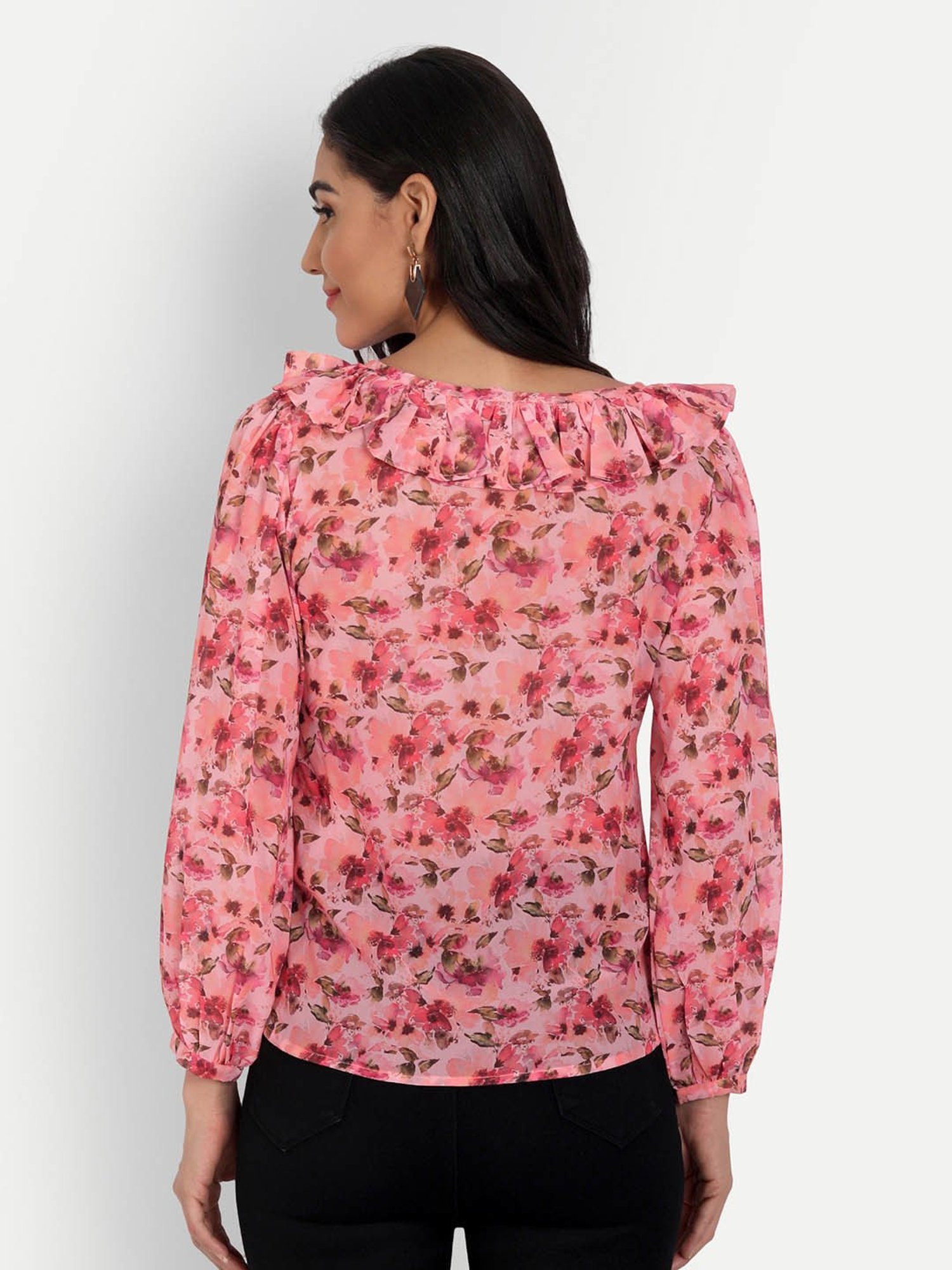 MASAKALI.CO Tomato Red Floral Print Top