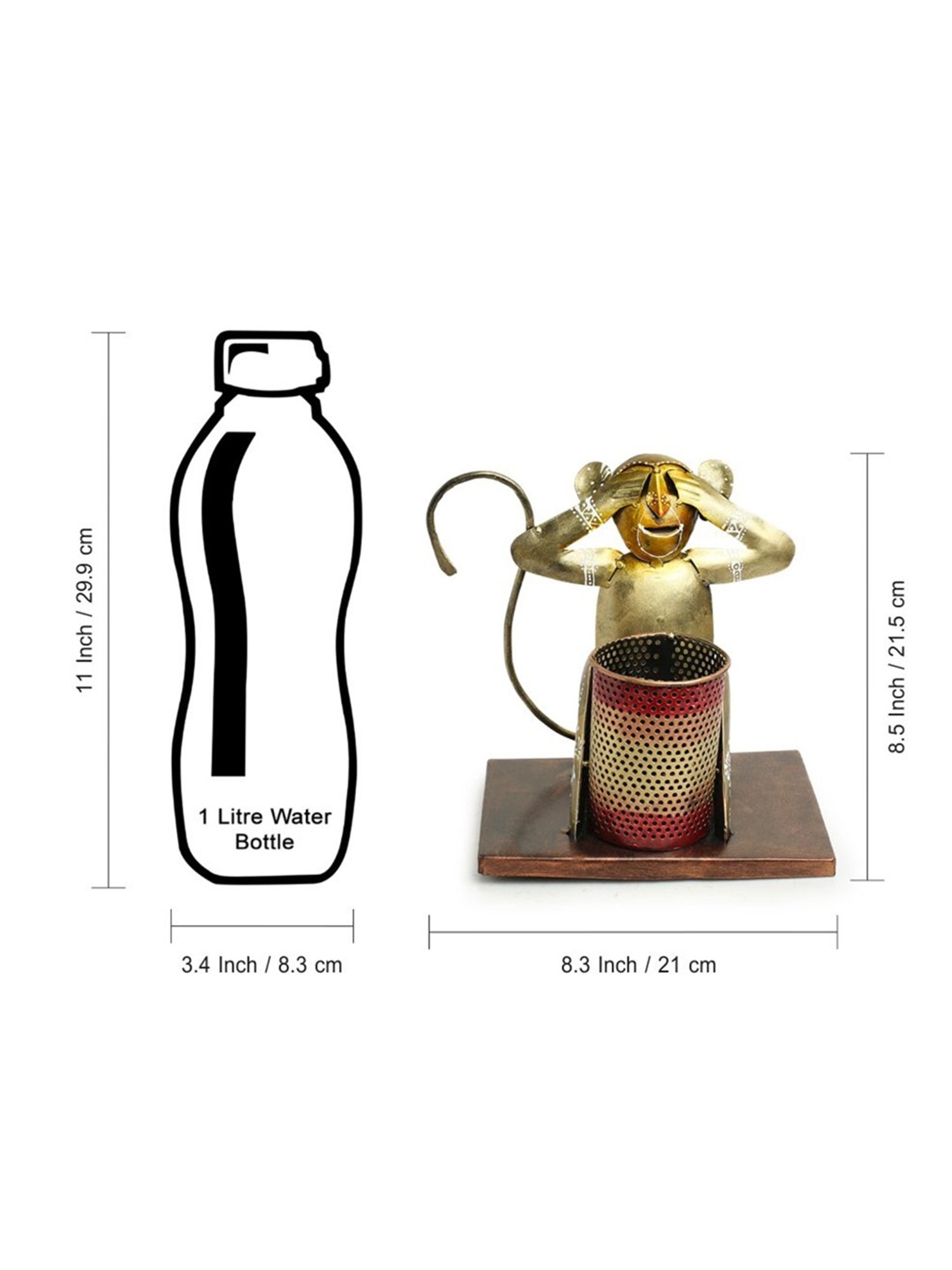 ExclusiveLane Gold Sheet Metal Monkey Mischiefs Hand-Painted Pen Stand