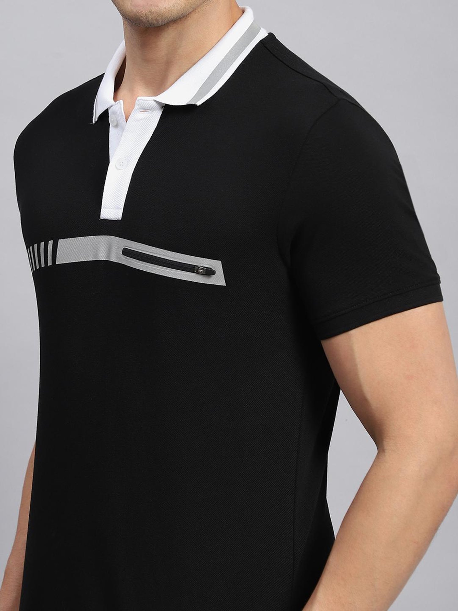 Rock.it Black Cotton Regular Fit Printed Polo T-Shirt