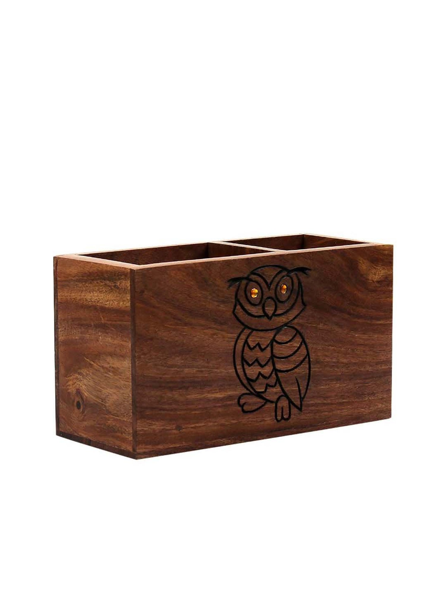 VarEesha Dark Brown Sheesham Wood Wise Owl Penstand - Set of 1
