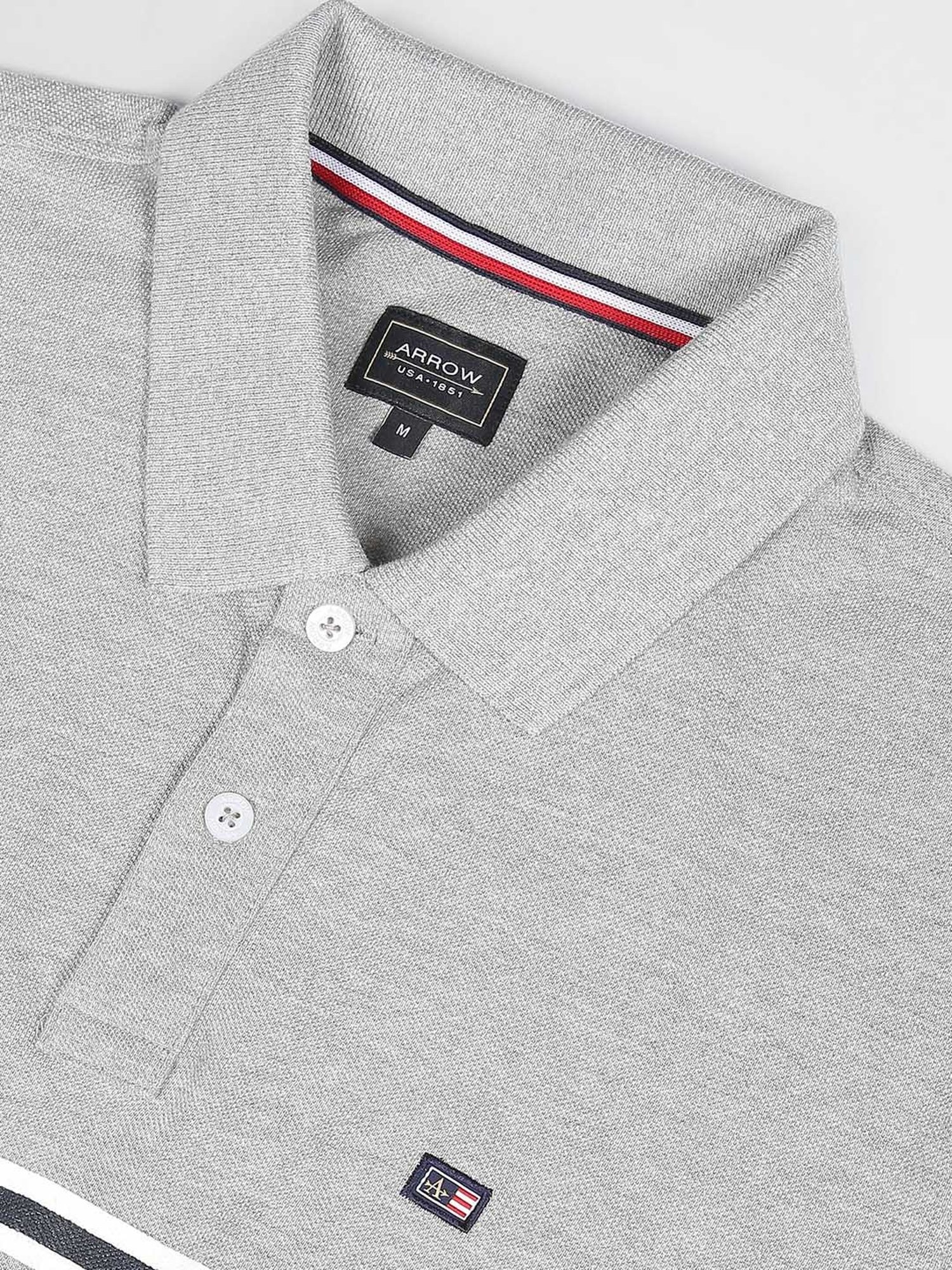 Arrow Sport Dark Grey Cotton Regular Fit Striped Polo T-Shirt