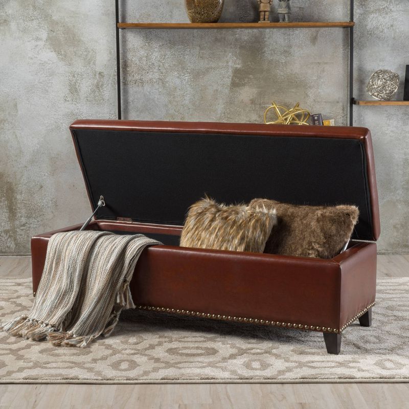 Gavin Bonded Leather Storage Ottoman Brown - Christopher Knight Home
