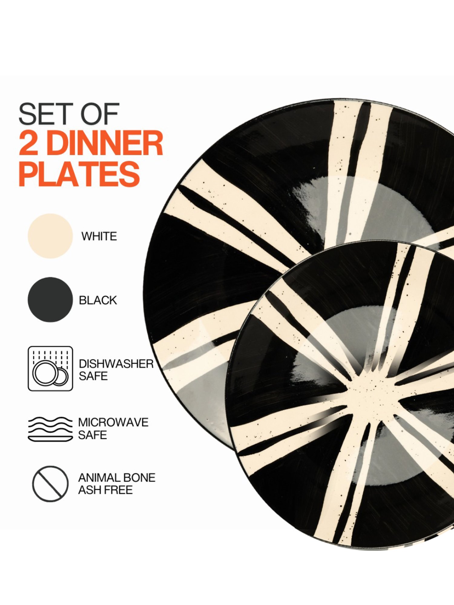 BlackCarrot Black & White Ceramic Dinner Plates - Set of 2