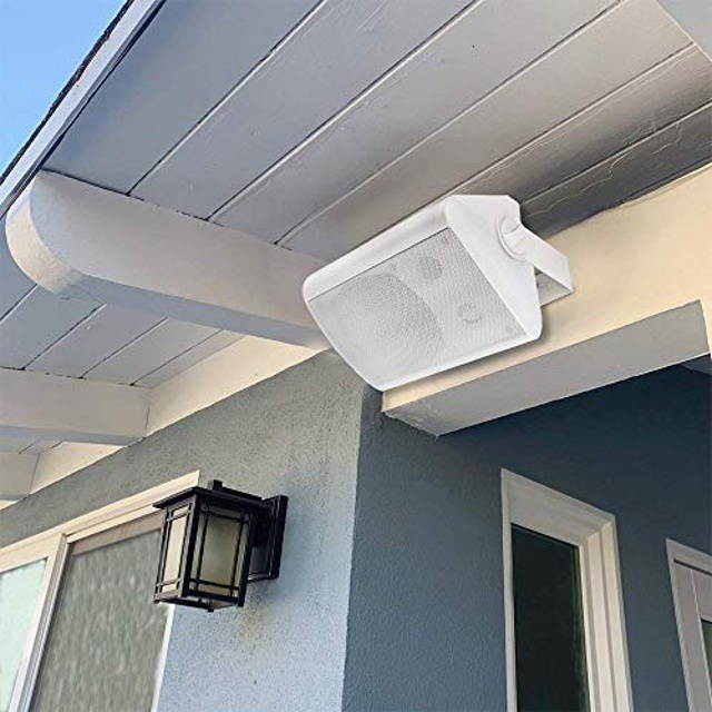 Herdio 5.25 Inches 200 Watts Indoor Outdoor Patio Deck Speakers All Weather Wall Mount System A Pair (White)