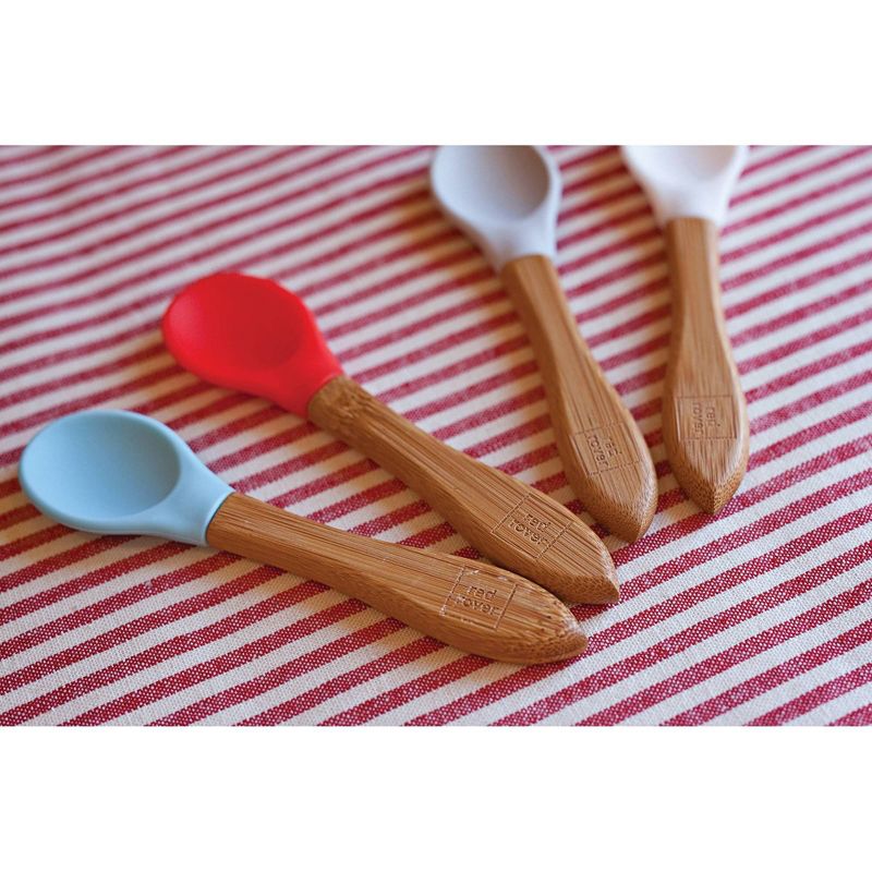 4pk Bamboo and Silicone Kid Spoons - Red Rover