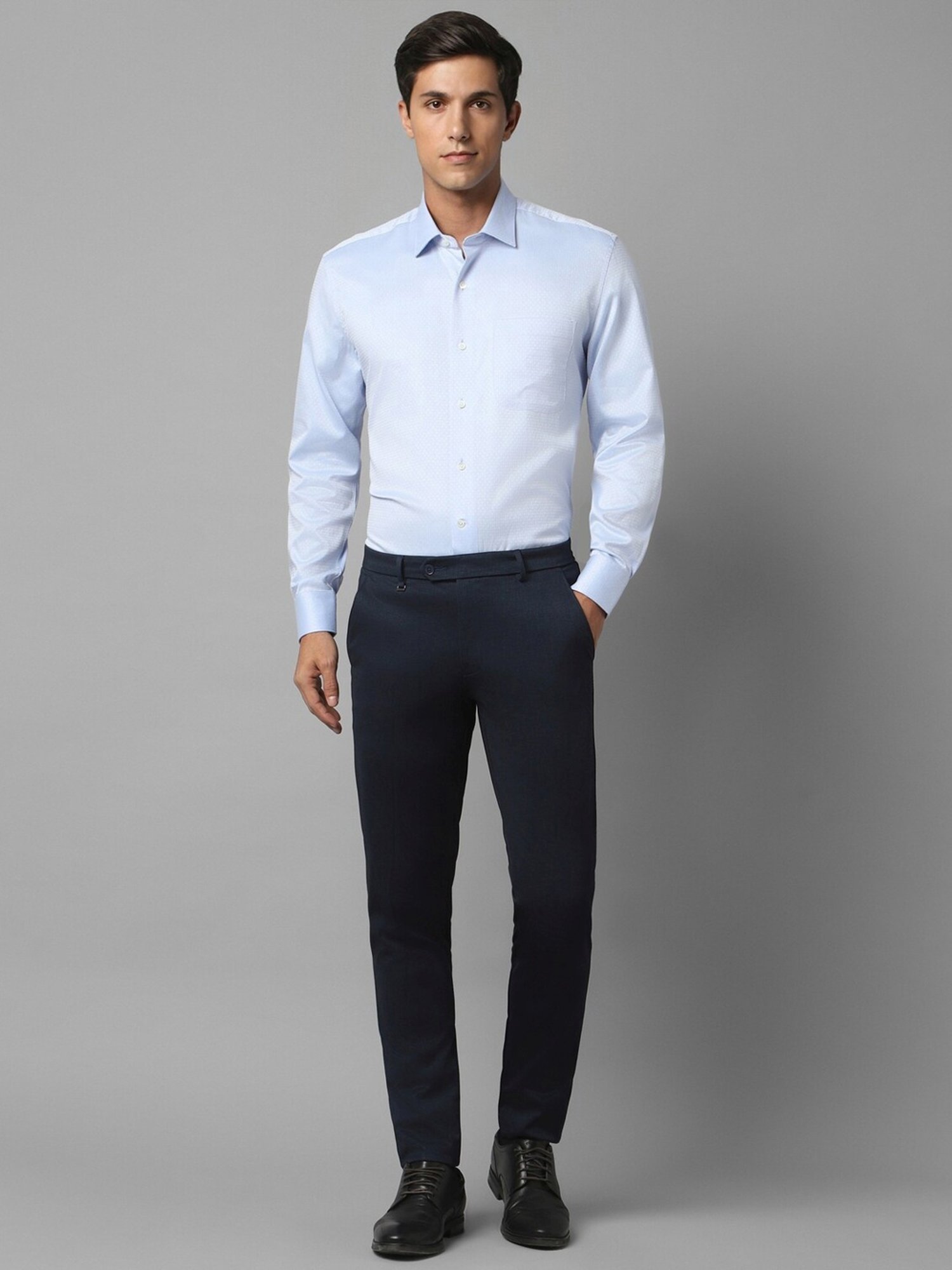 Luxure By Louis Philippe Blue Cotton Slim Fit Self Pattern Shirt