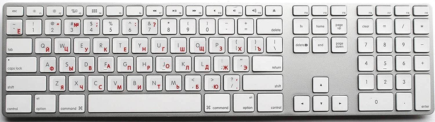 RUSSIAN WITH RED LETTERING KEYBOARD STICKERS TRANSPARENT FOR COMPUTERS LAPTOPS DESKTOP KEYBOARDS