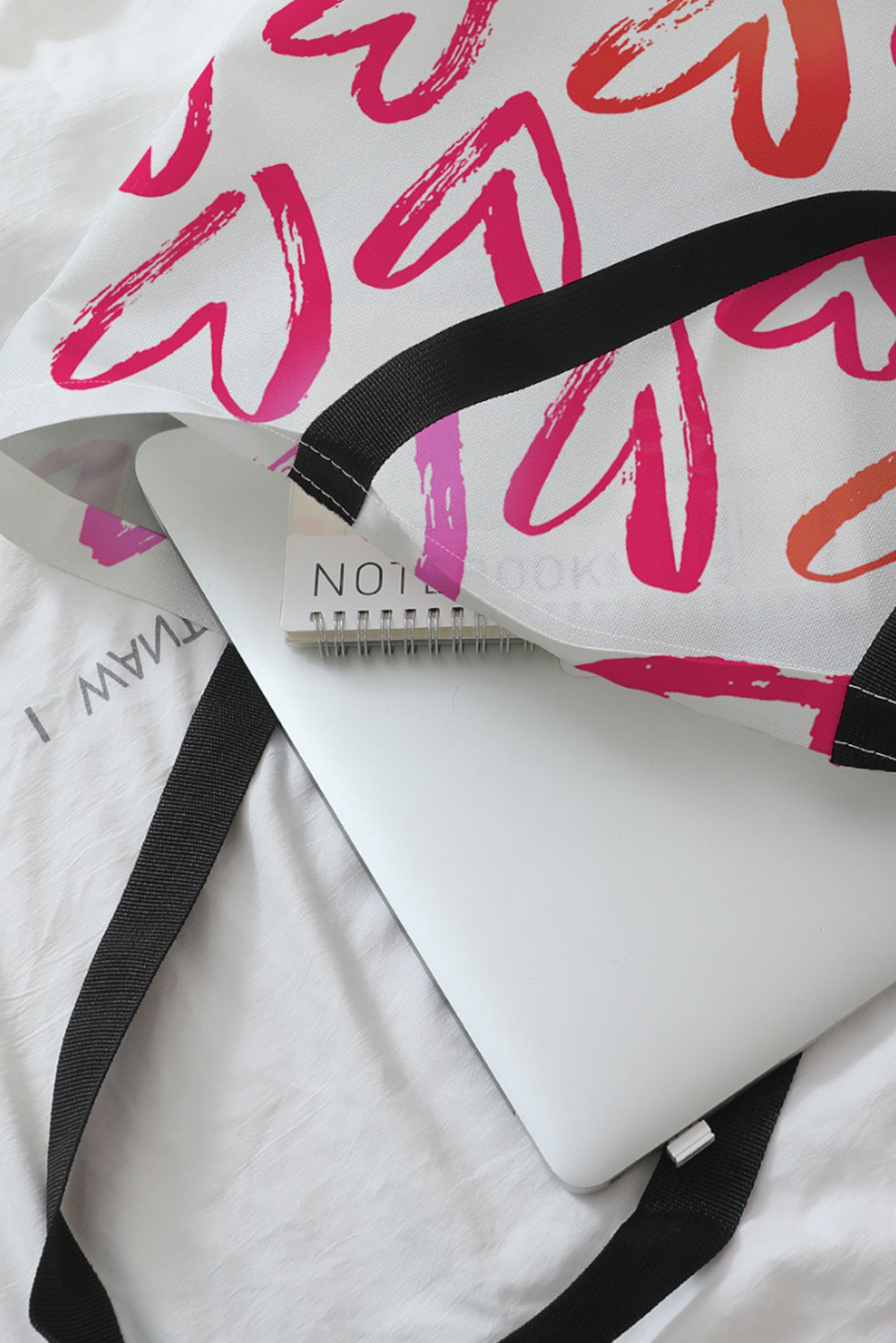 Black Colorblock Bowknot Pattern Knitted Tote Bag