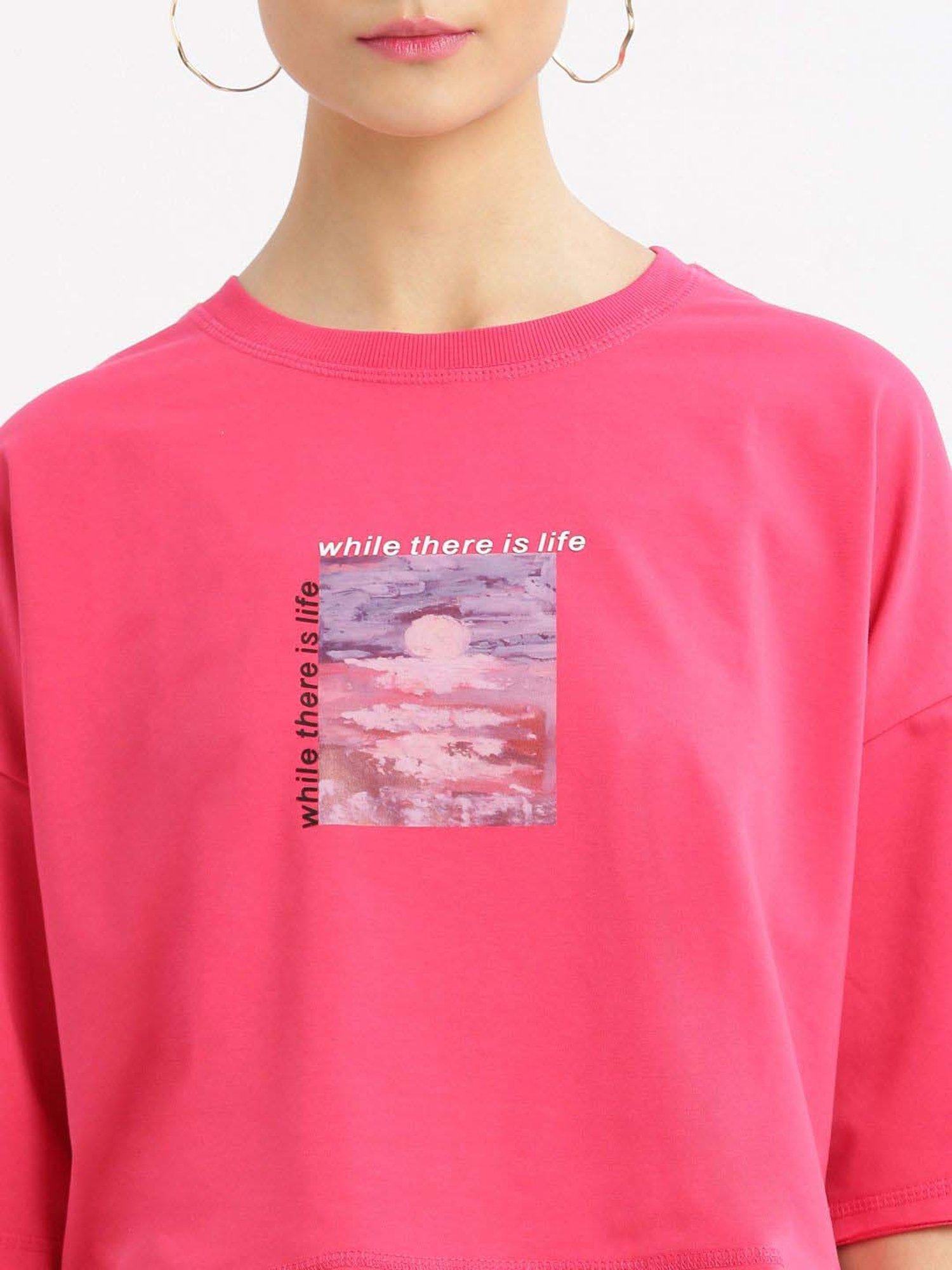 SHOWOFF Pink Cotton Printed T-Shirt
