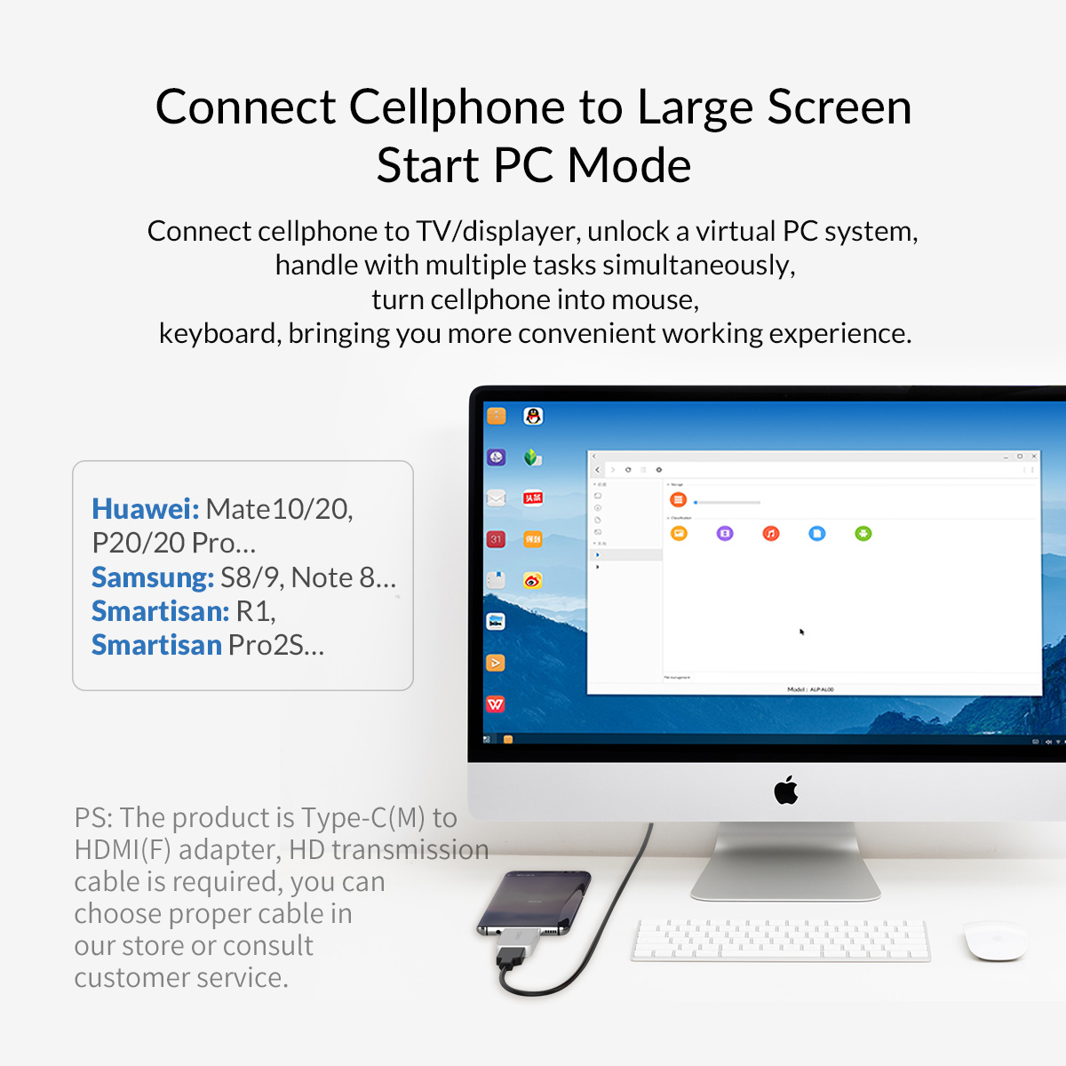 ORICO USB C to HDMI Adapter 4K60Hz USB 3.1 Type-C to HDMI Converter  for Macbook, MacBook Pro, Chromebook Pixel, Samsung Galaxy S8/S8+/S9, Dell XPS 13 and More White