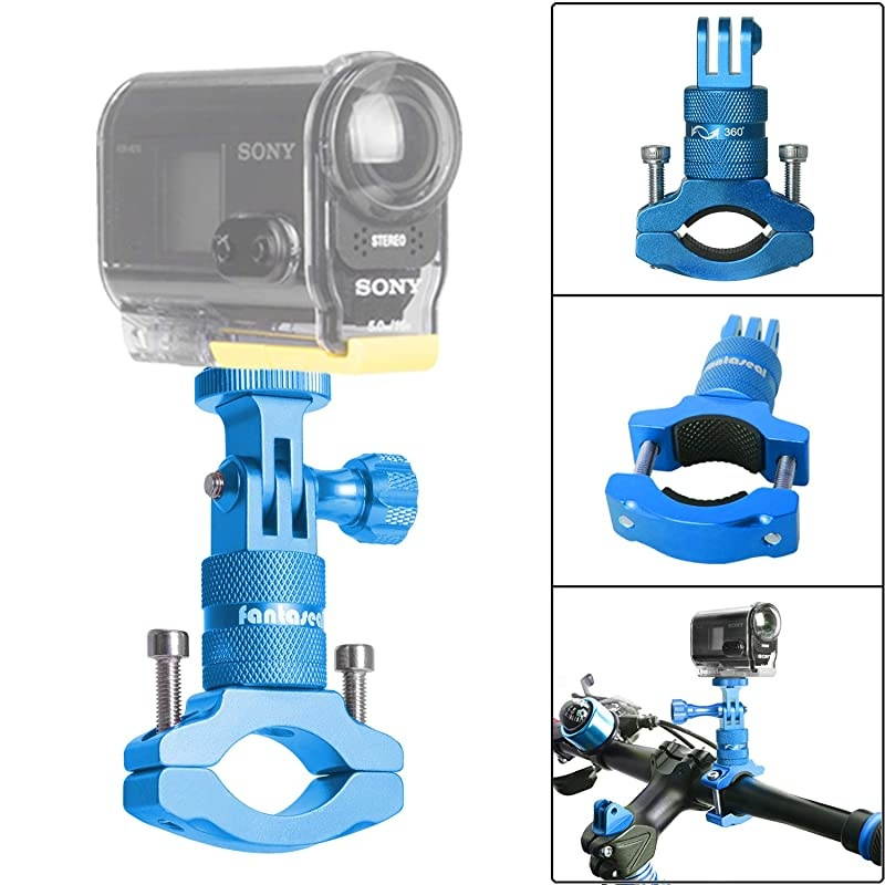 Aluminum Alloy 360&deg; Roatary Action Camera Bike Motorcycle Handlebar Clamp Mount Kit Motion Sports Camcorder BMX Bicycle Seatpost Pole Holder Compatible with GoPro Sony Akaso-Blue