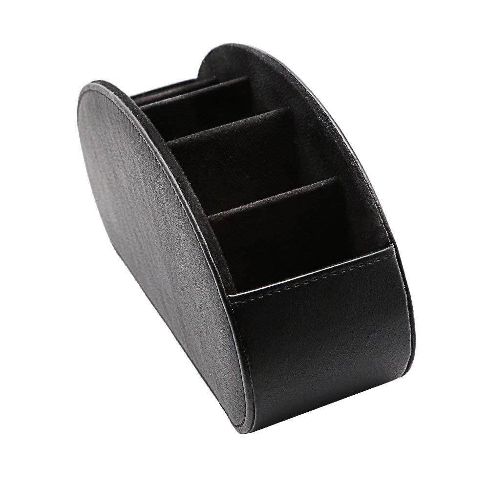 Fosinz Remote Control Holder Organizer Leather Control Storage TV Remote Control Organizer with 5 Spacious Compartments (Black 2 Pack)