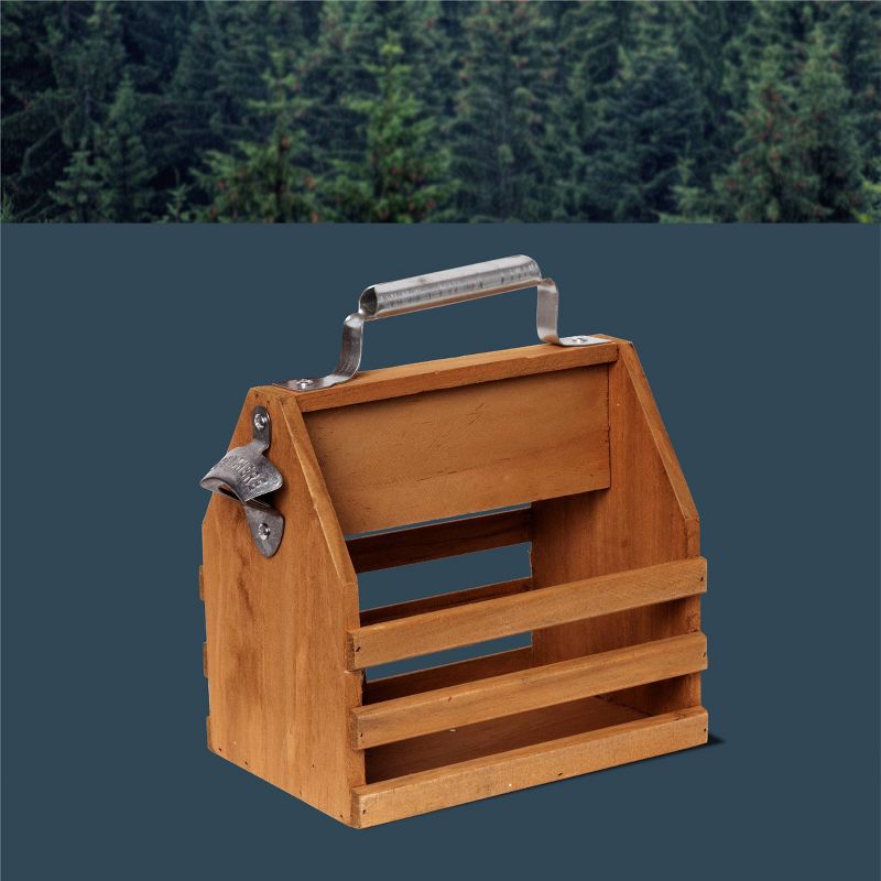 Bottle Caddy with Opener Wood