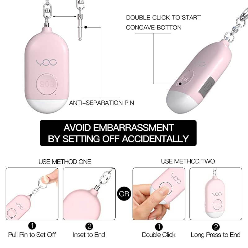 Safe Personal Alarm 130db Personal Safety Alarm Siren Song for Women Keychain with USB Rechargeable LED Flashlight Emergency Self Defense Safe Sound for Kids Elderly White