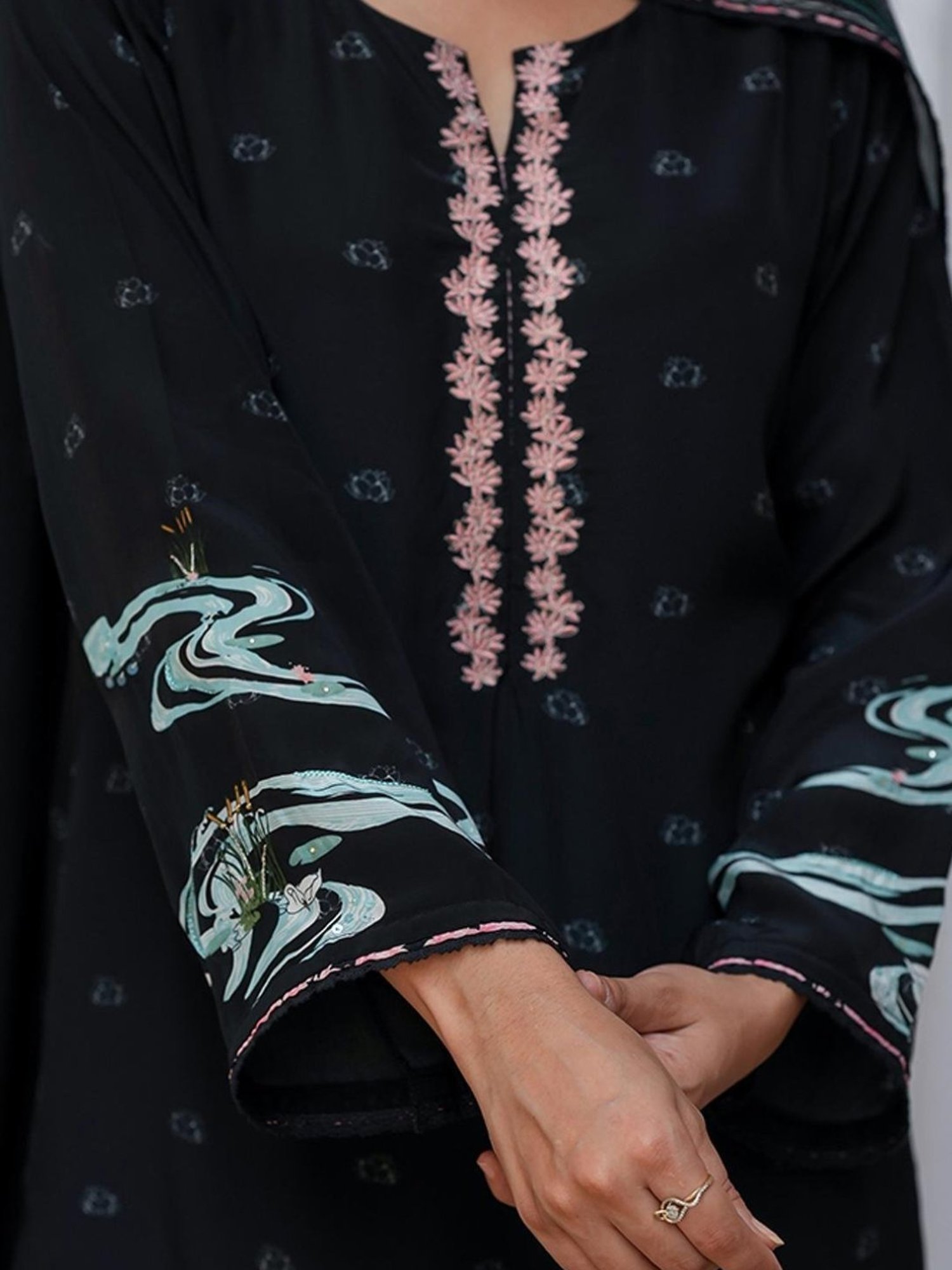 Ganga Fashions Black Bemberg Silk Salwar Suit With Chinon Silk Dupatta